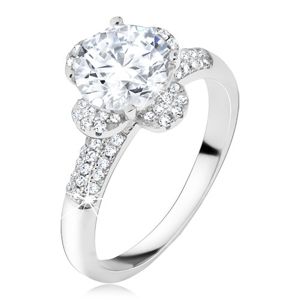 Prsten s čirým zirkonovým květem, kamínky v ramenech, stříbro 925 - Velikost: 60