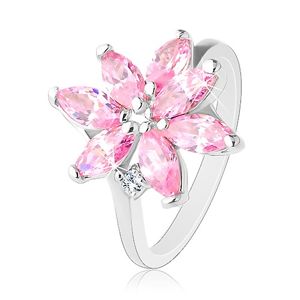 Prsten s úzkymi rameny, zářivý zirkonový květ růžové barvy, čirý zirkonek - Velikost: 58