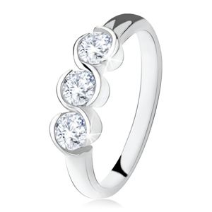 Prsten se třemi čirými kamínky, zatočené linie, stříbro 925 - Velikost: 49