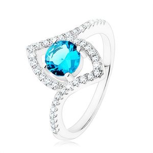 Prsten, stříbro 925, jasně modrý zirkon - kruh, špičaté zrnko - kontura - Velikost: 50