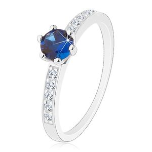 Prsten - stříbro 925, kulatý zirkon v tmavě modrém odstínu, transparentní linie - Velikost: 62