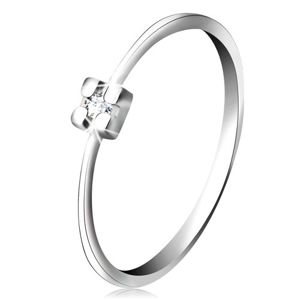 Prsten v bílém 14K zlatě - diamant čiré barvy v hranatém kotlíku - Velikost: 49