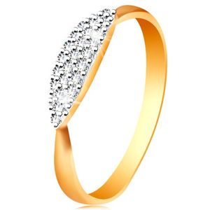 Prsten v kombinovaném 14K zlatě - vypouklý ovál se vsazenými čirými zirkonky - Velikost: 52