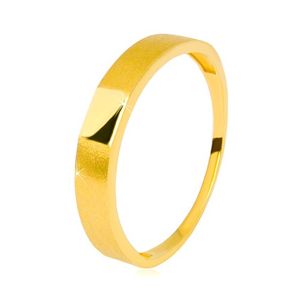 Prsten ve 14K zlatě - lesklý obdélník uprostřed, ramena se saténovým povrchem, 3,5 mm - Velikost: 58