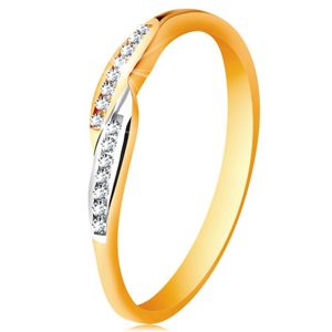 Prsten ve 14K zlatě, rozšířené dvoubarevné konce ramen se vsazenými zirkony - Velikost: 49