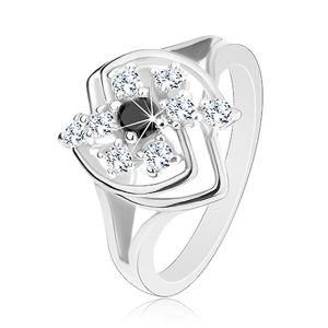 Prsten ve stříbrném odstínu, blýskavý zirkonový květ v asymetrickém obrysu - Velikost: 52, Barva: Modrá světlá