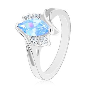 Prsten ve stříbrném odstínu se zahnutými rameny, modré zirkonové zrnko - Velikost: 52