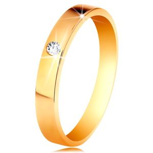 Prsten ve žlutém 14K zlatě - lesklý hladký povrch, kulatý čirý zirkon - Velikost: 59
