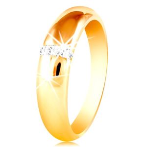 Prsten ve žlutém 14K zlatě se zaobleným povrchem a svislou linií zirkonů - Velikost: 48