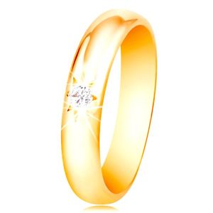 Prsten ve žlutém 14K zlatě se zaobleným povrchem, hvězdičkou a čirým zirkonem - Velikost: 51