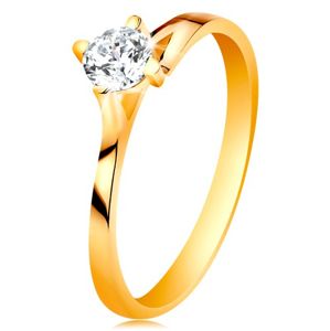 Prsten ve žlutém 14K zlatě - třpytivý čirý zirkon v lesklém vyvýšeném kotlíku - Velikost: 60