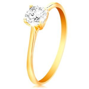 Prsten ve žlutém 14K zlatě - zářivý čirý zirkon v lesklém vyvýšeném kotlíku - Velikost: 52