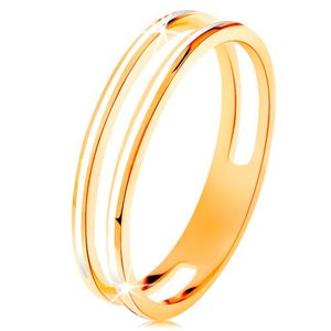 Prsten ve žlutém zlatě 585, dva úzké kroužky zdobené bílou glazurou - Velikost: 54