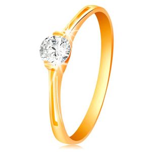 Prsten ve žlutém zlatě 585 - zářivý čirý zirkon v lesklém kotlíku, výřezy - Velikost: 50