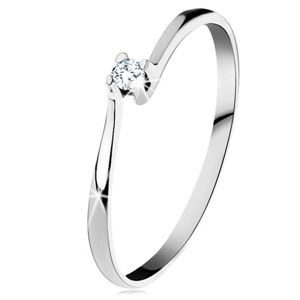 Prsten z bílého 14K zlata - třpytivý čirý diamant v lesklém kotlíku - Velikost: 53