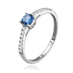 Prsten z bílého 14karátového zlata - modrý akvamarín, čiré zirkony po stranách - Velikost: 52