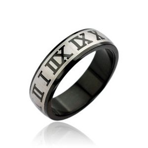 Prsten z chirurgické oceli - černý, římské číslice - Velikost: 57