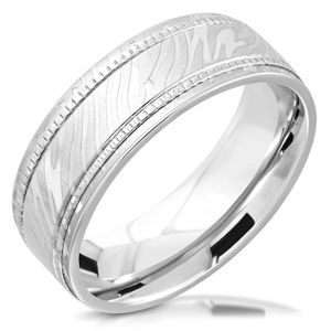 Prsten z chirurgické oceli - dvě vroubkované linie, vzor zebry, 8 mm - Velikost: 67