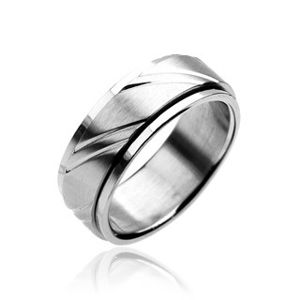 Prsten z chirurgické oceli - dvoudílný, stříbrný, s gravírovaním - Velikost: 65