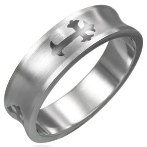Prsten z chirurgické oceli - kříž - Velikost: 54