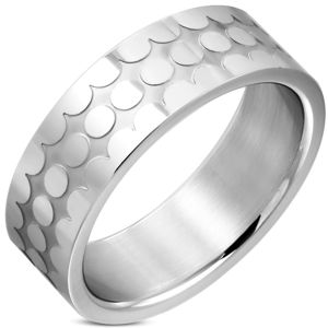 Prsten z chirurgické oceli - lesklé kroužky, matný zářez, 8 mm - Velikost: 54