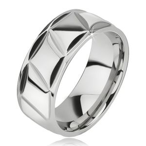 Prsten z chirurgické oceli, lesklý, kosodélníkový vzor - Velikost: 59