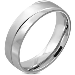 Prsten z chirurgické oceli - matný vlnitý pás, zrcadlově lesklé oblouky, 6 mm - Velikost: 57