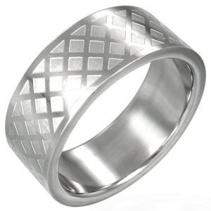 Prsten z chirurgické oceli - mřížka - Velikost: 67