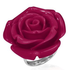 Prsten z chirurgické oceli s červenou růží - Velikost: 60