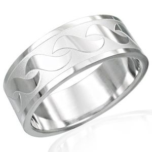 Prsten z chirurgické oceli s lesklými vzory ve tvaru "S" - Velikost: 56
