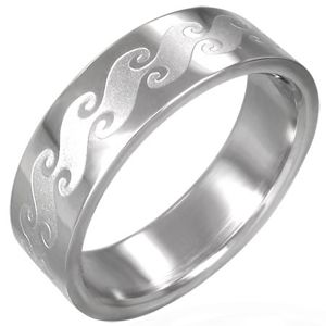 Prsten z chirurgické oceli s matnými vlnami - Velikost: 67