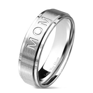 Prsten z chirurgické oceli s nápisem MOM, stříbrná barva, 6 mm - Velikost: 52