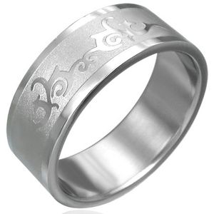 Prsten z chirurgické oceli s ornamentem - Velikost: 61