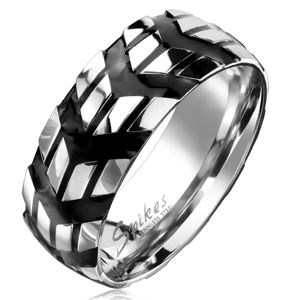 Prsten z chirurgické oceli se vzorem černých šipek, 8 mm - Velikost: 65