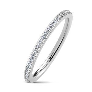 Prsten z chirurgické oceli, stříbrná barva, čiré třpytivé zirkonky, 2 mm - Velikost: 57