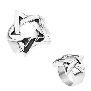 Prsten z chirurgické oceli, stříbrná barva, patinovaný pentagram - Velikost: 69