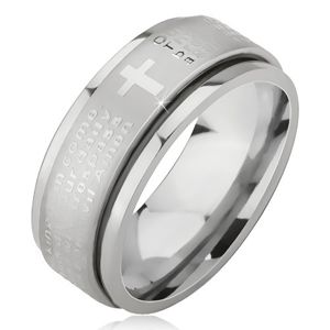 Prsten z chirurgické oceli - stříbrný, vystouplý pás s modlitbou Otčenáš - Velikost: 60