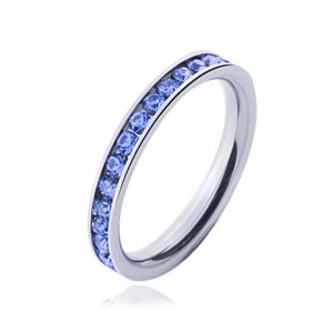 Prsten z chirurgické oceli - světle modré kamínky - Velikost: 49