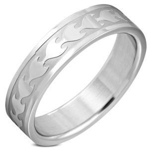 Prsten z chirurgické oceli ve stříbrném odstínu - lesklý vyřezávaný plamen, 6 mm - Velikost: 54