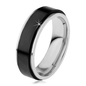 Prsten z chirurgické oceli, vyvýšený otáčivý pás černé barvy, úzké okraje, 8 mm - Velikost: 59