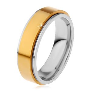 Prsten z chirurgické oceli, vyvýšený otáčivý pás zlaté barvy, úzké okraje, 8 mm - Velikost: 59