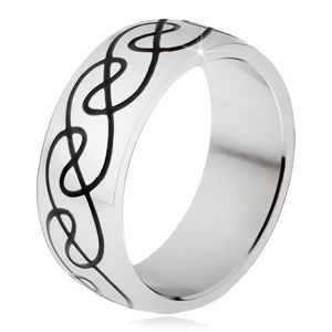 Prsten z chirurgické oceli - zaoblená obroučka, ornament zvlněných linií - Velikost: 69