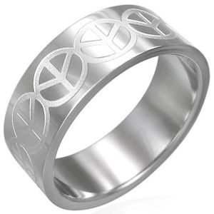 Prsten z chirurgické oceli - znak Peace - Velikost: 62