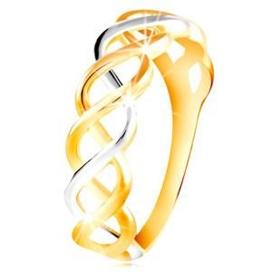 Prsten z kombinovaného 14K zlata - propletené dvoubarevné linie - Velikost: 52