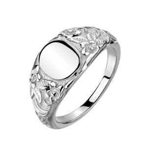 Prsten z oceli 316L - lesklý ovál, gravírované květy, stříbrná barva - Velikost: 62