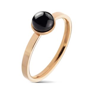 Prsten z oceli 316L měděné barvy, kulatý černý achát v objímce - Velikost: 49