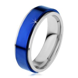 Prsten z oceli 316L, modrý vyvýšený pás, okraje stříbrné barvy - Velikost: 65