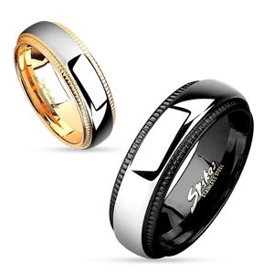 Prsten z oceli 316L, pás stříbrné barvy, černé vroubkované okraje, 8 mm - Velikost: 67