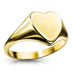 Prsten z oceli 316L - ploché hladké srdce, zlatá barva - Velikost: 51