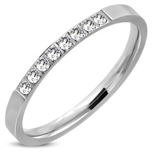 Prsten z oceli 316L, stříbrný odstín, třpytivá čirá zirkonová linie, 2 mm - Velikost: 49